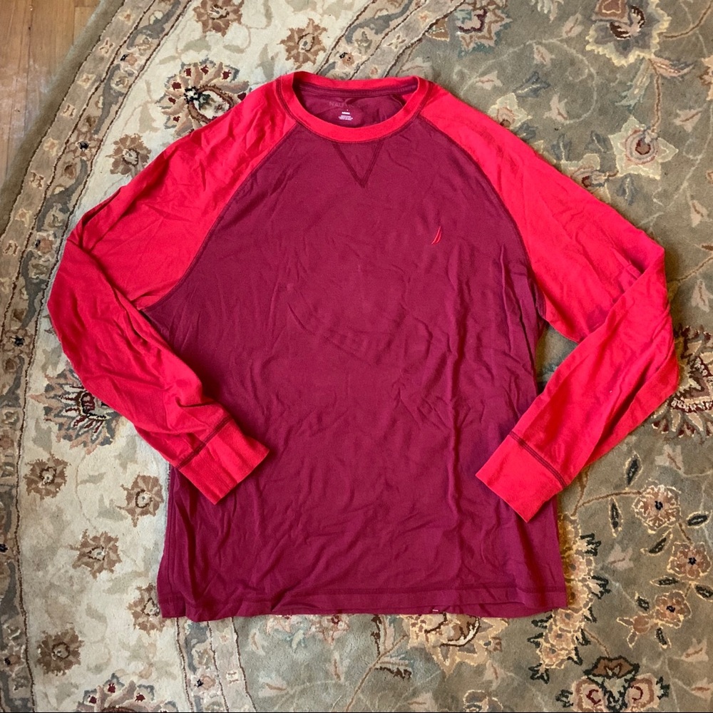 LAST CHANCE — Nautica Red Two-Toned Baseball T Shirt